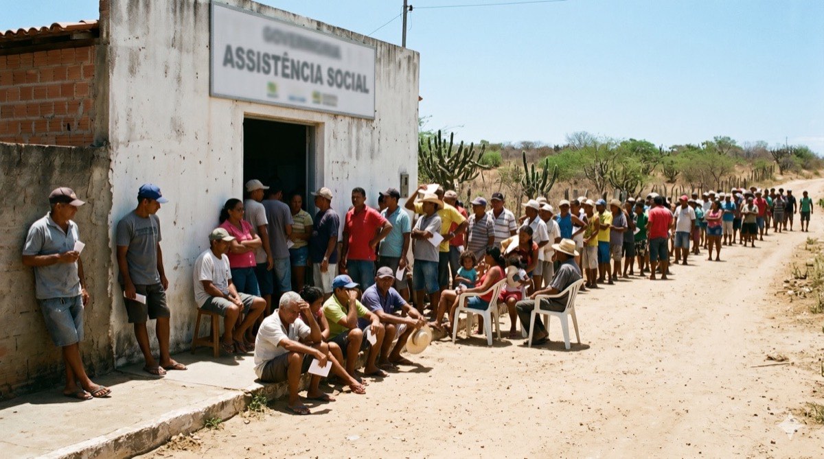 Fila sob sol escaldante diante de órgão de assistência social no sertão
